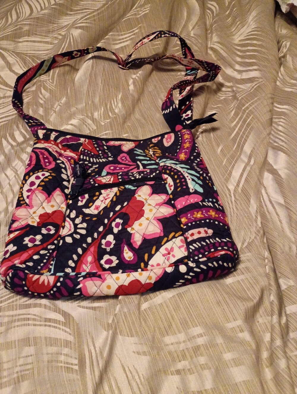 Vera Bradley Navy Floral Paisley Quilted Crossbody with Pink Accents